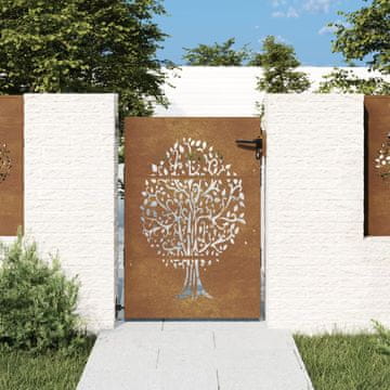 Vidaxl Vrtna vrata, 85x150 cm, Corten čelik, uzorak drveća