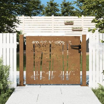 Vidaxl Vrtna vrata, 105x105 cm, Corten čelik, uzorak bambusa