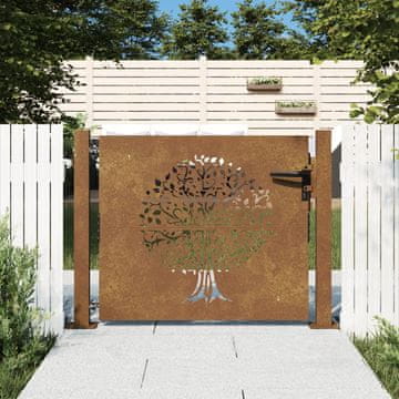 Vidaxl Vrtna vrata, 105x80 cm, Corten čelik, uzorak drveća