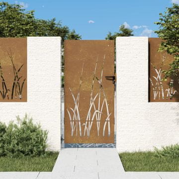 Vidaxl Vrtna vrata, 85x175 cm, Corten čelik, uzorak trave