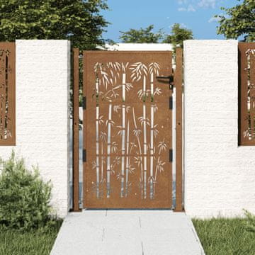Vidaxl Vrtna vrata, 105x130 cm, Corten čelik, uzorak bambusa