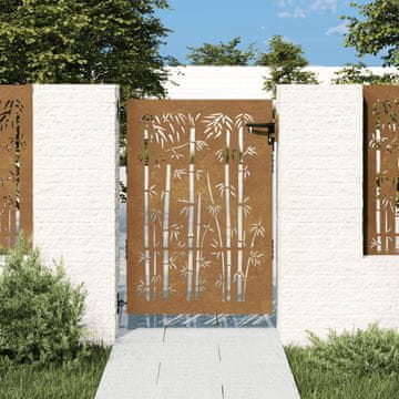 Vidaxl Vrtna vrata, 85x150 cm, Corten čelik, uzorak bambusa