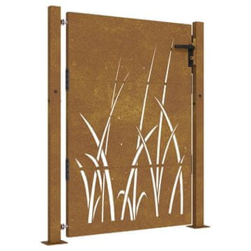 Vidaxl Vrtna vrata 100x125 cm Corten čelik dizajn trave