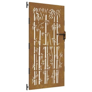 Vidaxl Vrtna vrata 85 x 175 cm od čelika COR-TEN s uzorkom bambusa