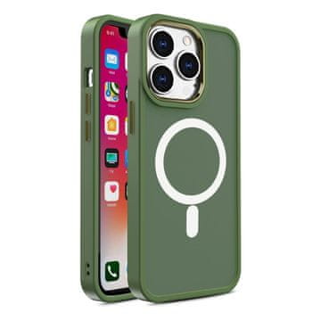HURTEL Magnetska futrola s MagSafeom za iPhone 15 Plus, rupe za traku, zelena