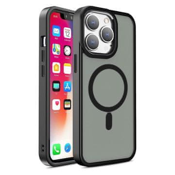 HURTEL Magnetska futrola s MagSafeom za iPhone 15 Pro Max, rupe za traku, crna