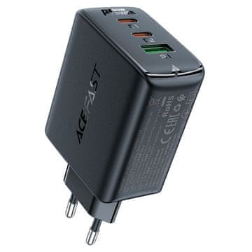 AceFast GAN 65W 2XUSB-C USB-A NAPAJANJE BRZI ZIDNI PUNJAČ CRNI