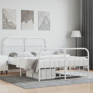 Vidaxl Metalni okvir kreveta s uzglavljem i podnožjem bijeli 135x190 cm