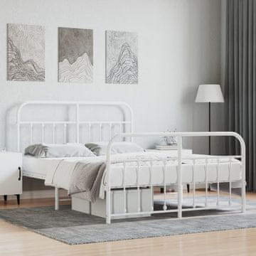 Vidaxl Metalni okvir kreveta s uzglavljem i podnožjem bijeli 150x200 cm