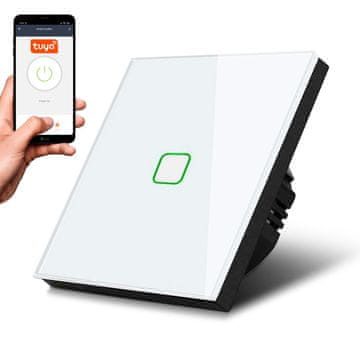 slomart Maclean Dodirni prekidač SMART, jednostruki, Tuya APP, stakleni, bijeli, 86x86mm