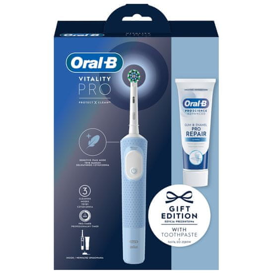 Oral-B Vitality Pro Protect X Clean električna četkica za zube, plava + pasta za zube Gum Care Edition