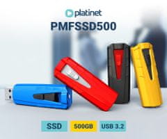 Platinet PMFSSD500 prijenosni SSD disk, 500GB, USB 3.2 Gen2, 1000MB/s, crni
