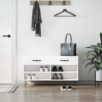 Vidaxl Klupa s prostorom za odlaganje cipela visoki sjaj bijela 102x35x55 cm