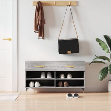 Vidaxl Klupa s prostorom za odlaganje cipela, siva sonoma hrast, 102x35x55 cm