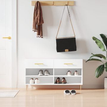 Vidaxl Klupa s prostorom za odlaganje cipela visoki sjaj bijela 102x35x55 cm