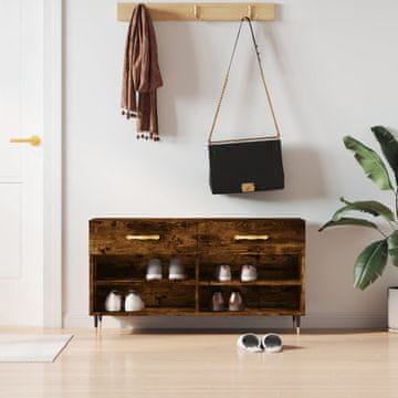 Vidaxl Klupa s prostorom za odlaganje cipela dimljena hrastovina 102x35x55 cm