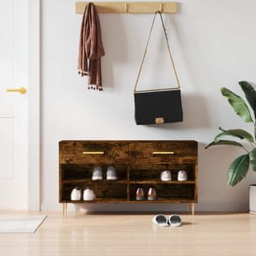 Vidaxl Klupa s prostorom za odlaganje cipela dimljena hrastovina 102x35x55 cm