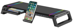 Ewent stalak za monitor s USB hubom s 4 ulaza, USB 3.0, RGB, crni (EW1268)