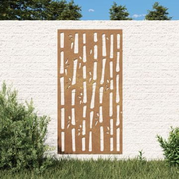 Vidaxl Vrtna zidna dekoracija, 105x55 cm, Corten čelik, bambus