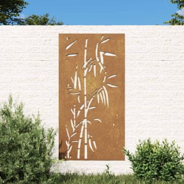Vidaxl Vrtna zidna dekoracija, 105x55 cm, Corten čelik, bambus