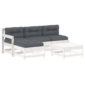 Vidaxl 5-dijelna vrtna garnitura s jastucima bijela od masivnog drva