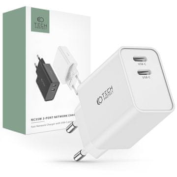 Tech-protect C35W punjač 2x USB-C PD 35W, bijela