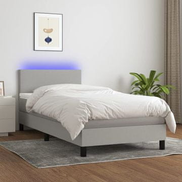 Vidaxl Krevet s oprugom i madracem, svijetlosiva, 90x190 cm, tkanina