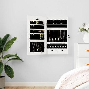 Vidaxl Viseći ormarić za nakit s ogledalom bijeli 37,5x10x67 cm