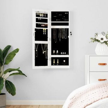 Vidaxl Viseći ormarić za nakit s ogledalom bijeli 30x8,5x90 cm