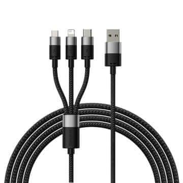 BASEUS StarSpeed 3u1 USB kabel za telefon - micro USB / iPhone Lightning / USB-C 1,2 m - crni