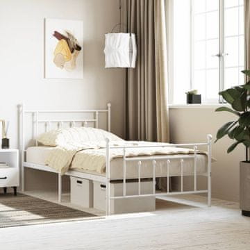 Vidaxl Metalni okvir kreveta s uzglavljem i podnožjem bijeli 100x200 cm