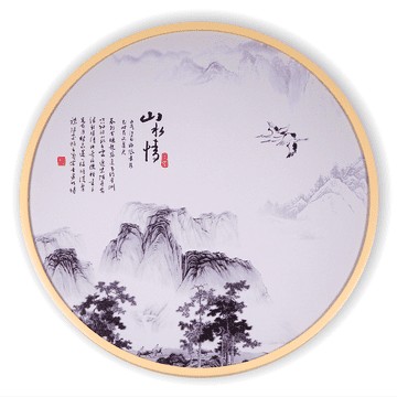 Bondek Azijska slika u drvenom okviru, promjer 60 cm – Dvije čaplje