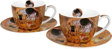 Duo Set 2 šalice + tanjurići Klimt Poljubac, 250 ml porculan, poklon pakiranje, 4043