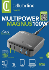 CellularLine Multipower Magnus punjač, ​​100 W, 4xPD, 2xUSB, 2x USB-C (ACHUSBGAN4PD100WK)