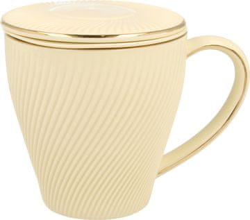 Duo Šalica+poklopac+cjedilo Krema, 430 ml, pozlaćena, poklon pakiranje, 5617