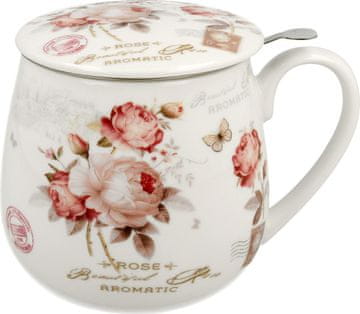 Duo Šalica+pokrivač+cjedilo Ruža, 430 ml porculan, poklon pakiranje, 4968