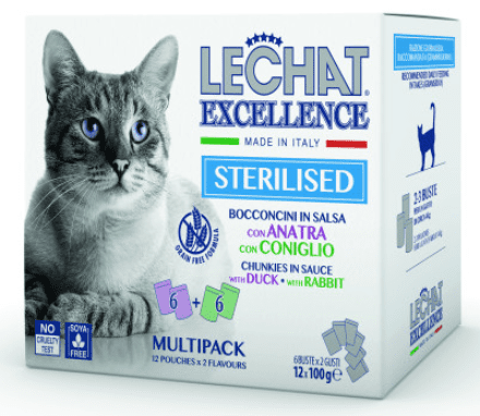 LECHAT EXCELLENCE Sterilized Adult vlažna hrana za mačke, patka/zec, 12x100 g