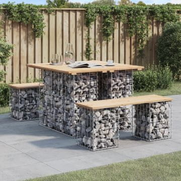 Vidaxl Vrtna klupa s gabionom, 100x102x72 cm, masivno borovo drvo
