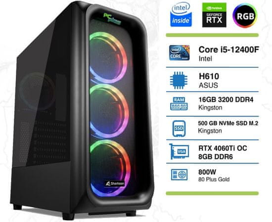 PCplus Storm stolno računalo, i5-12400F, 16GB, 1TB, RTX4060Ti, DOS (145001)