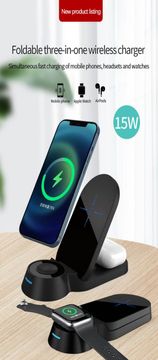 MXM 3u1 bežična punjač za mobitel, slušalice i satove H22 - crna