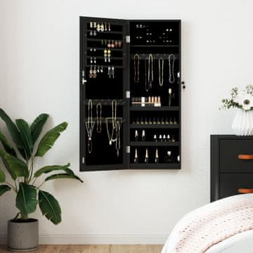 Vidaxl Viseći ormarić za nakit s ogledalom crni 37,5x10x106 cm