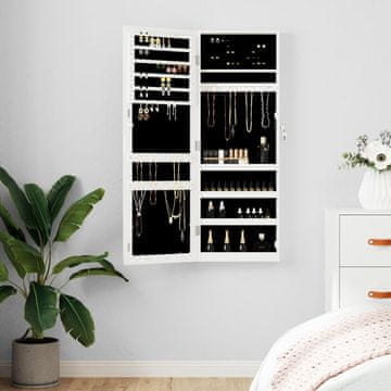 Vidaxl Viseći ormarić za nakit s ogledalom bijeli 37,5x10x106 cm