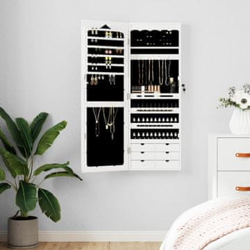 Vidaxl Viseći ormarić za nakit s ogledalom bijeli 37,5x10x106 cm
