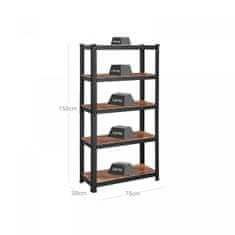 Songmics GLR030B01 polica, 30x75x150 cm, smeđe-crna