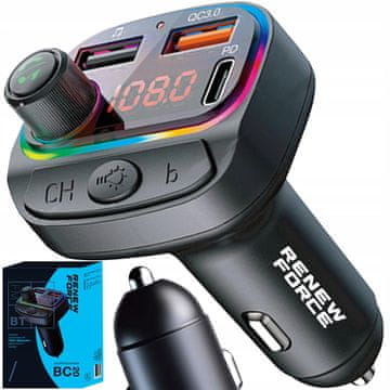 Dexxer Auto FM transmiter LCD bluetooth i punjač 12-24V 2x USB Quick Charge 3.0 RGB