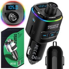 Dexxer Automobile FM odašiljač LCD Bluetooth 5.0 i punjač 12-24V USB + TIPC RGB