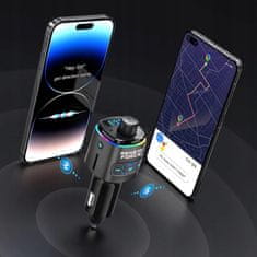 Dexxer Automobile FM odašiljač LCD Bluetooth 5.0 i punjač 12-24V USB + TIPC RGB