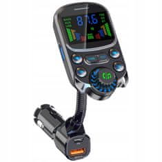 Dexxer Auto FM odašiljač Big LCD Bluetooth 5.3 i punjač 12-24V 3x USB 3.0 RGB