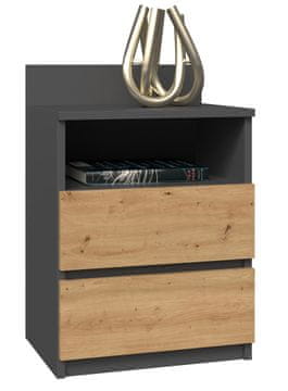 Topeshop TOH M1 ANTRACYT/ARTISAN noćni ormarić 2 ladice, hrast