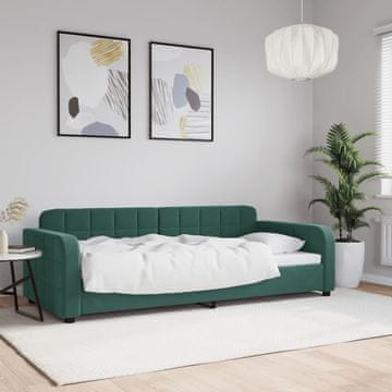 Vidaxl Kauč na razvlačenje tamnozeleni 90x200 cm baršun